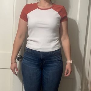 White and orange baseball t